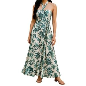 Lulus Floral Maxi Dress XS White Halter Flowy Boho Beach Summer
